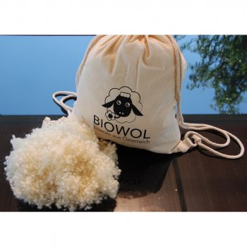 (Bild für) Bio-Wollkügelchen (kbT) als Füllmaterial - 300g in Baumwolltasche