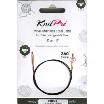 (Bild für) KnitPro Edelstahlseil SWIVEL 360 und Zubehör - 40 cm - schwarz/gold