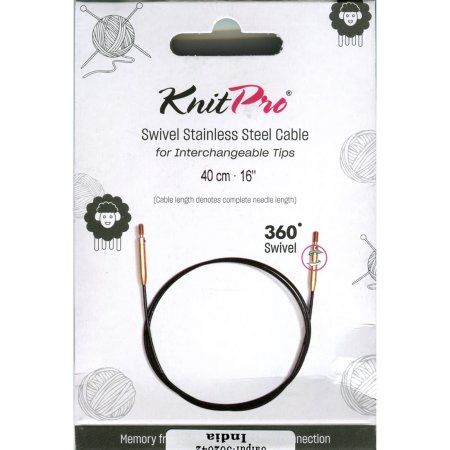 (Bild für) KnitPro Edelstahlseil SWIVEL 360 und Zubehör - 40 cm - schwarz/gold