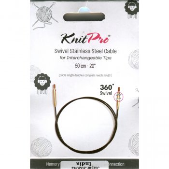 (Bild für) KnitPro Edelstahlseil SWIVEL 360 und Zubehör - 50 cm - schwarz/gold