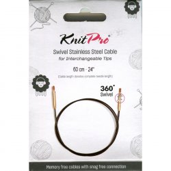 (Bild für) KnitPro Edelstahlseil SWIVEL 360 und Zubehör - 60 cm - schwarz/gold