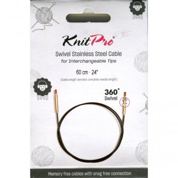 (Bild für) KnitPro Edelstahlseil SWIVEL 360 und Zubehör - 60 cm - schwarz/gold