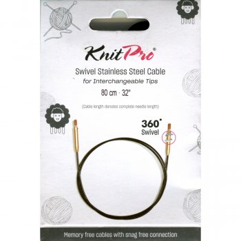 (Bild für) KnitPro Edelstahlseil SWIVEL 360 und Zubehör - 80 cm - schwarz/gold