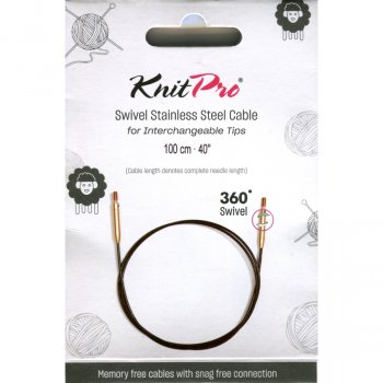(Bild für) KnitPro Edelstahlseil SWIVEL 360 und Zubehör - 100 cm - schwarz/gold