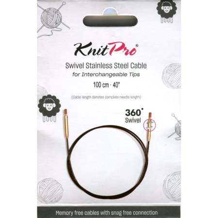 (Bild für) KnitPro Edelstahlseil SWIVEL 360 und Zubehör - 100 cm - schwarz/gold