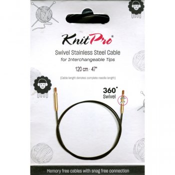 (Bild für) KnitPro Edelstahlseil SWIVEL 360 und Zubehör - 120 cm - schwarz/gold