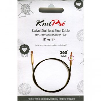 (Bild für) KnitPro Edelstahlseil SWIVEL 360 und Zubehör - 150 cm - schwarz/gold