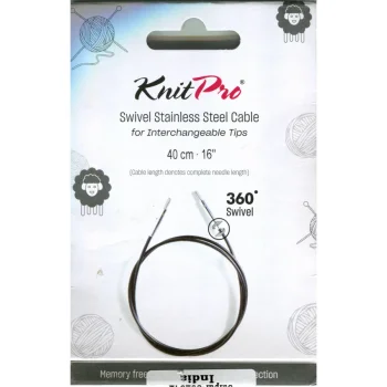 (Bild für) KnitPro Edelstahlseil SWIVEL 360 und Zubehör - 40 cm - schwarz/silber