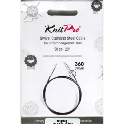 (Bild für) KnitPro Edelstahlseil SWIVEL 360 und Zubehör - 50 cm - schwarz/silber