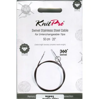 (Bild für) KnitPro Edelstahlseil SWIVEL 360 und Zubehör - 50 cm - schwarz/silber
