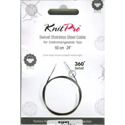 (Bild für) KnitPro Edelstahlseil SWIVEL 360 und Zubehör - 60 cm - schwarz/silber