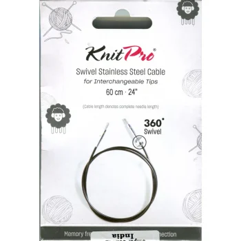 (Bild für) KnitPro Edelstahlseil SWIVEL 360 und Zubehör - 60 cm - schwarz/silber