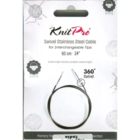 (Bild für) KnitPro Edelstahlseil SWIVEL 360 und Zubehör - 60 cm - schwarz/silber