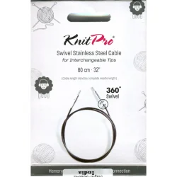 (Bild für) KnitPro Edelstahlseil SWIVEL 360 und Zubehör - 80 cm - schwarz/silber