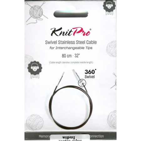(Bild für) KnitPro Edelstahlseil SWIVEL 360 und Zubehör - 80 cm - schwarz/silber