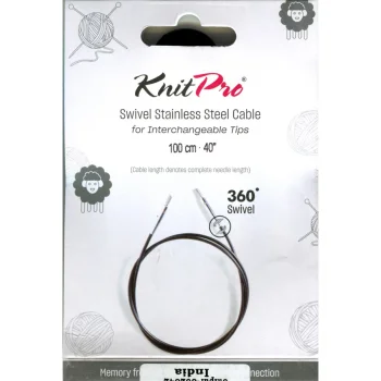 (Bild für) KnitPro Edelstahlseil SWIVEL 360 und Zubehör - 100 cm - schwarz/silber