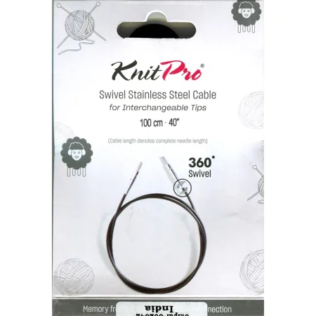 (Bild für) KnitPro Edelstahlseil SWIVEL 360 und Zubehör - 100 cm - schwarz/silber