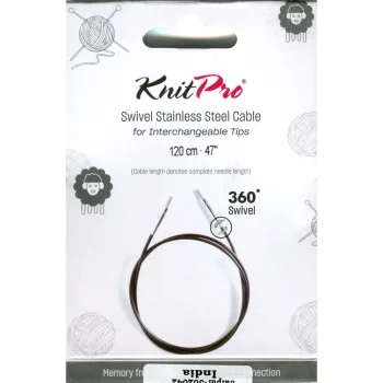 (Bild für) KnitPro Edelstahlseil SWIVEL 360 und Zubehör - 120 cm - schwarz/silber