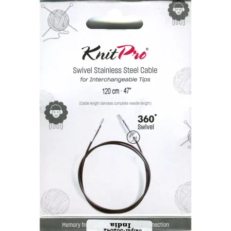 (Bild für) KnitPro Edelstahlseil SWIVEL 360 und Zubehör - 120 cm - schwarz/silber