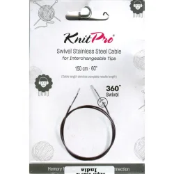 (Bild für) KnitPro Edelstahlseil SWIVEL 360 und Zubehör - 150 cm - schwarz/silber