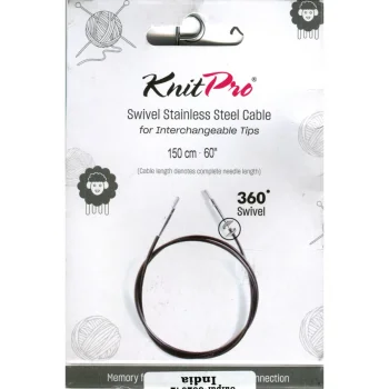 (Bild für) KnitPro Edelstahlseil SWIVEL 360 und Zubehör - 150 cm - schwarz/silber
