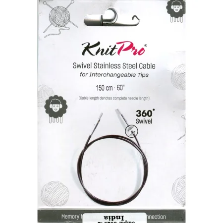 (Bild für) KnitPro Edelstahlseil SWIVEL 360 und Zubehör - 150 cm - schwarz/silber