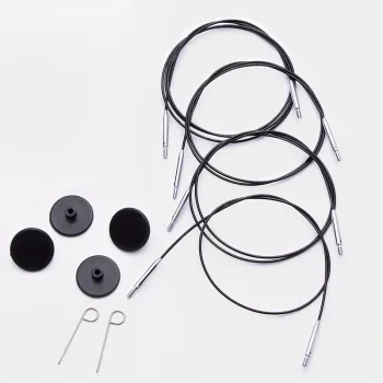 (Bild für) KnitPro Edelstahlseil und Zubehör - 60 cm - schwarz/silber