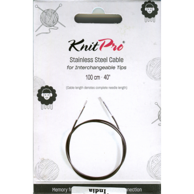 KnitPro Edelstahlseil und Zubehör - 100 cm - schwarz/silber
