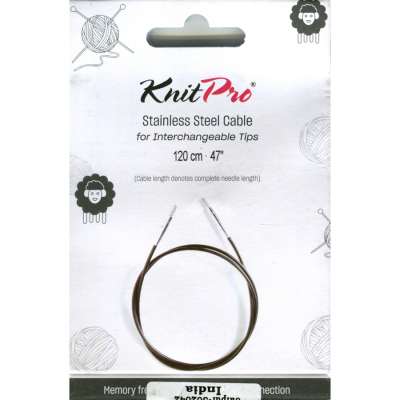 KnitPro Edelstahlseil und Zubehör - 120 cm - schwarz/silber
