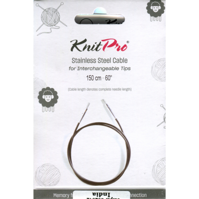 KnitPro Edelstahlseil und Zubehör - 150 cm - schwarz/silber